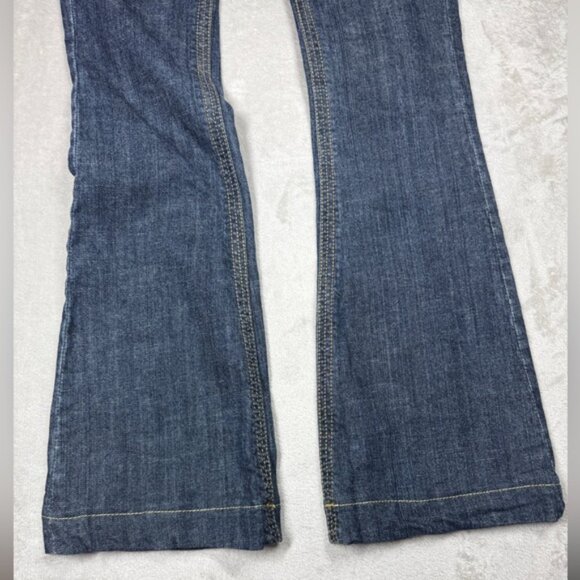 Vintage Y2K Free People Low Rise Zip Fly Flare Dark Blue Wash Blue Jeans Size 25 - Picture 4 of 15